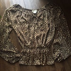 Michael Kors Peasant Style Animal Print Top EUC